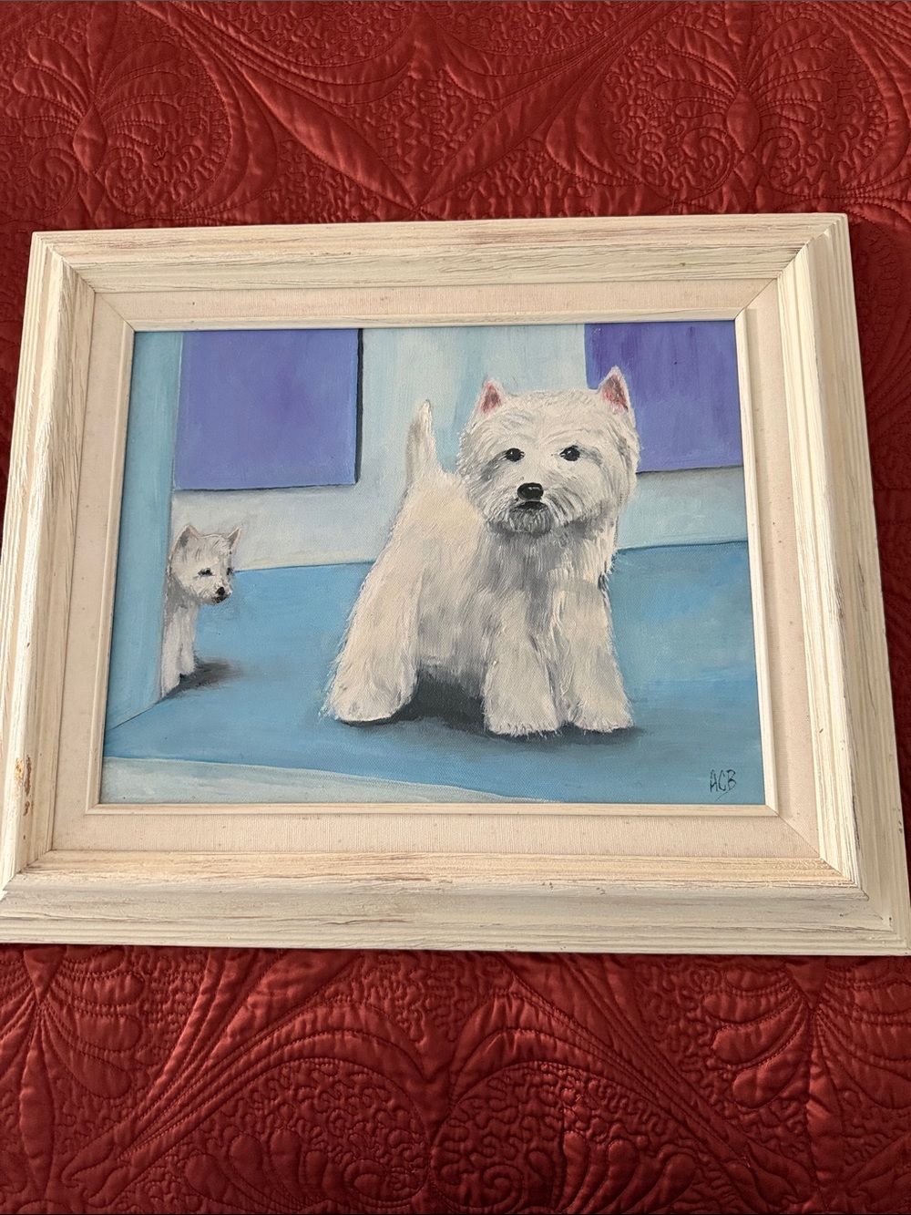 White Westie Dog Print in Cream Frame - Home Art